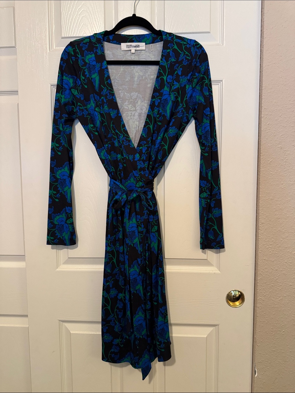 Diane Von Furstenberg Black Dress with Blue & Green Floral Print